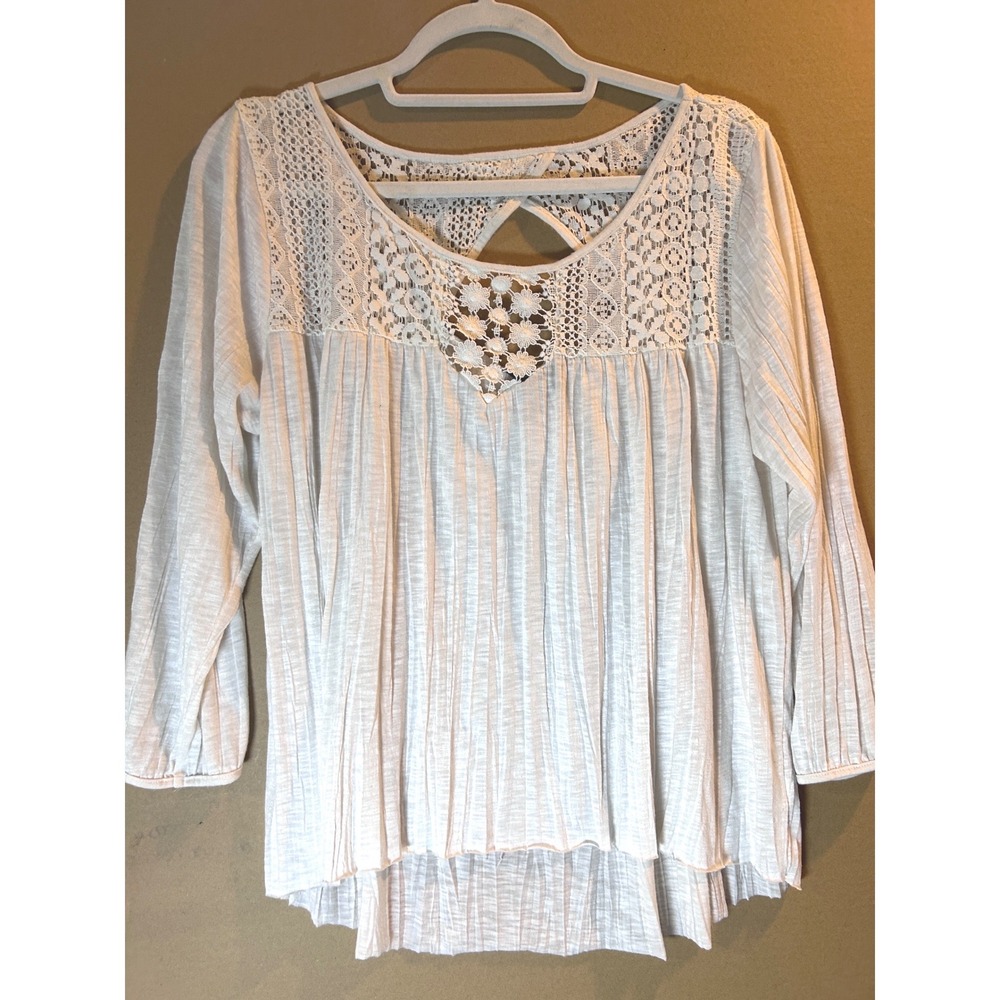 American‎ Eagle Crochet Lace Peasant Top Womens Large White Excellent Boho 3/4